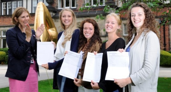 pupils receive A level results outside Harrogate Ladies College