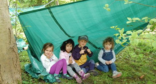 Bankfield Nursery and Pre-Prep pupils building shelters as part of the Forest School programme