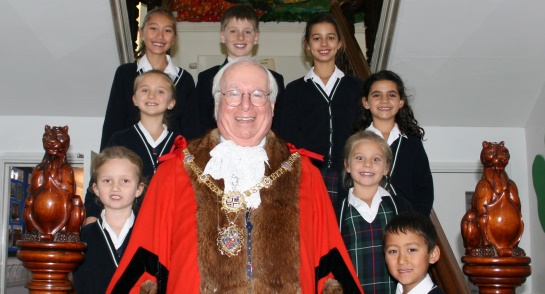 Mayor of Harrogate with Highfield Prep School Council pupils