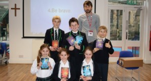 Highfield pupils with Mabel Jones author Will Mabbitt