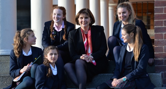 Harrogate Ladies’ College Principal, Sylvia Brett, with pupils from the school