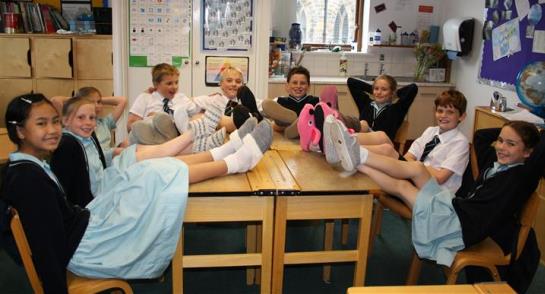 Highfield Prep School children wearing their slippers in class