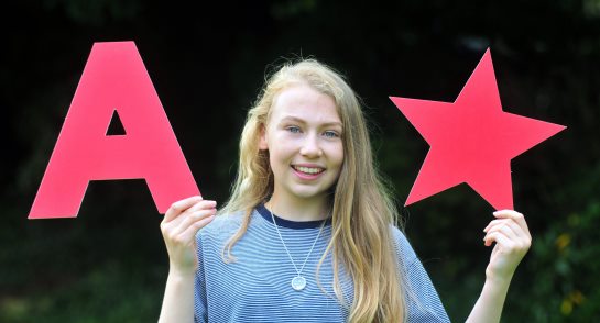 Emma Stanley celebrates a clean seep of A*-A grades in her GCSEs 