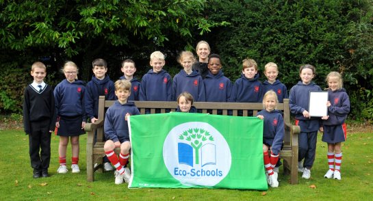 Highfield pupils proudly show off their eco-flag