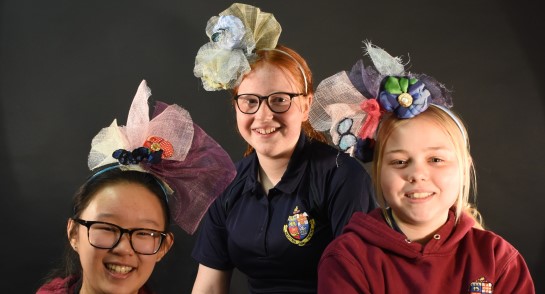 Fascinating Fascinators: Lower 4 pupils at Harrogate Ladies' College model the fascinators they designed for a Textiles project