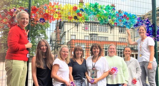 Highfield Prep School teachers celebrate Water Week alongside the new rainbow mural in the school playground