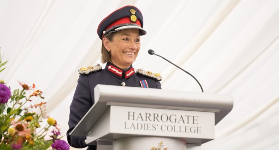 Lord Lieutenant of North Yorkshire, Mrs Johana Ropner addresses the audience at Harrogate Ladies’ College 2023 Speech Day