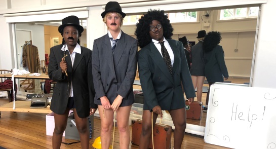 Three Harrogate Ladies' College Lower School pupils in costume for the HLC Silent Movie Film Festival