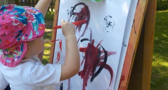 Pre-School Get Crafty: Foundation pupils take to the Highfield Pre-School garden to put paint to paper on easels