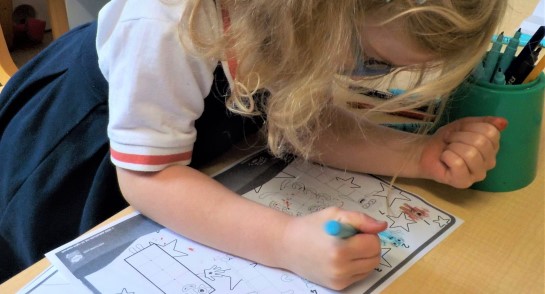 Counting, Colouring, and Calculation! Highfield Pre-School children demonstrate pencil control through colouring-in animals