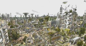 Highfield pupils inspired by futuristic images of Harrogate, A futuristic drawing of Harrogate in 2100, by James McKay, Faculty of Engineering & Physical Sciences at University of Leeds, shown at Highfield Prep School Speech Day & Prizegiving