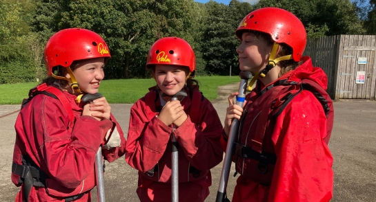 Upper 3 girls ready to go canoeing at Bewerley Park