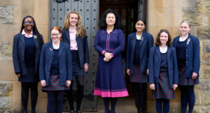 Harrogate Ladies College Principal (Acting), Mrs Joanna Fox, and pupils from Harrogate Ladies' College.