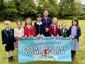 Harrogate Ladies' College Principal (Acting), Mrs Joanna Fox, with Inspirational Woman Essay Competition Finalists.