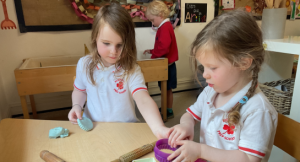 Transition pupils at Highfield Pre-School have created patterns and prints in their mark-making activities.