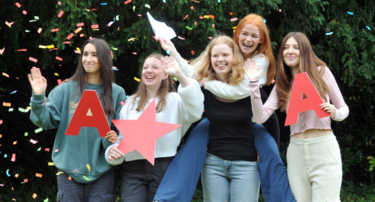 Harrogate Ladies' College pupils celebrating on A Level Results Day