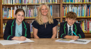 Harrogate Ladies' College Head of Lower School, Mrs Jo Griffin, and Highfield Prep School pupils