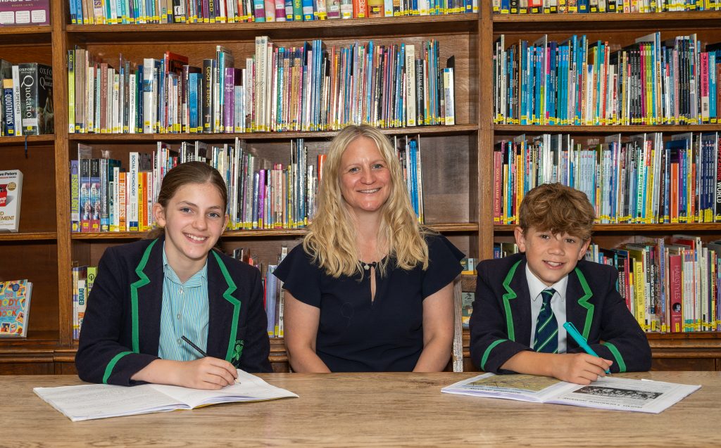 Harrogate Ladies' College Head of Lower School, Mrs Jo Griffin, and Highfield Prep School pupils