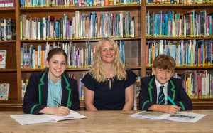 Harrogate Ladies' College Head of Lower School, Mrs Jo Griffin, and Highfield Prep School pupils