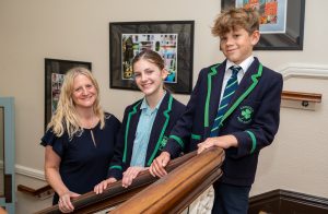 Harrogate Ladies' College Head of Lower School, Mrs Jo Griffin, and Highfield Prep School pupils