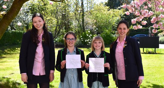 Members of the Harrogate Ladies' College and Highfield Eco Committee with letters from David Attenborough