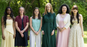 L-R: 2026 Head Prefect, Joesphine Williams, former Head Prefects Sarah Thompson, Lucy Thompson and Heather Gagen, Principal, Joanna Fox and 2026 Head Prefect, Anya Soranaraksopon
